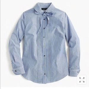 J. Crew Striped Tie-neck Tuxedo Shirt with Ruffles